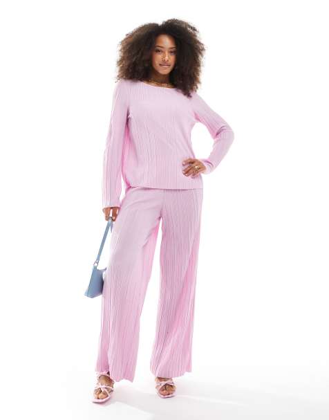 Pieces plisse top and pants set in light pink - view 1