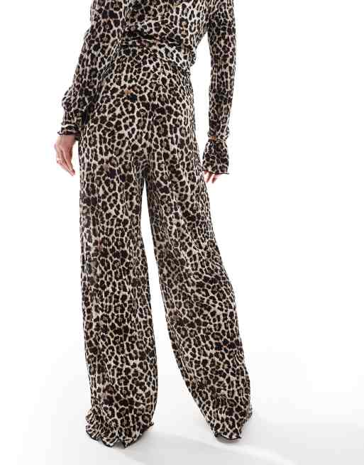 Pieces plisse wide leg pants in leopard print part of a set ASOS