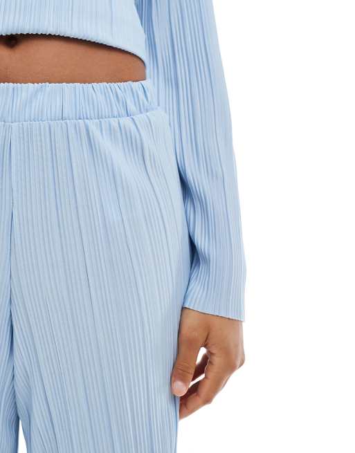 Pieces plisse wide leg pants in light blue - part of a set, 3 of 5
