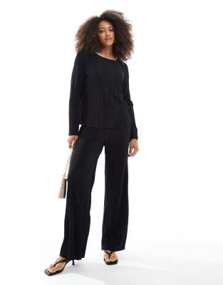 Pieces Pieces plisse wide leg trouser co-ord in black