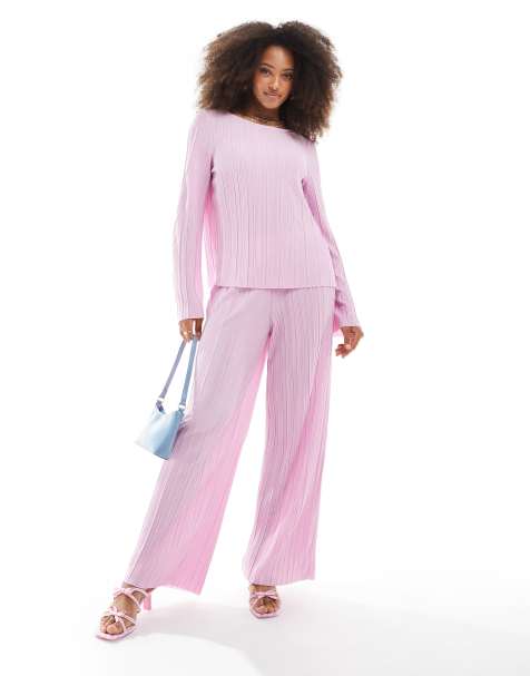 Pieces – Plissierte Hose in Hellrosa mit weitem Bein, Kombiteil - view 1