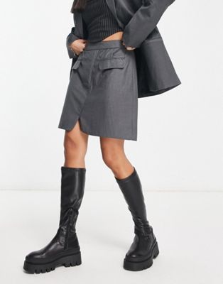 Pieces pocket detail cargo mini skirt in charcoal