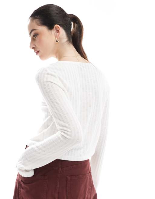 Pieces pointelle cardigan in cloud white