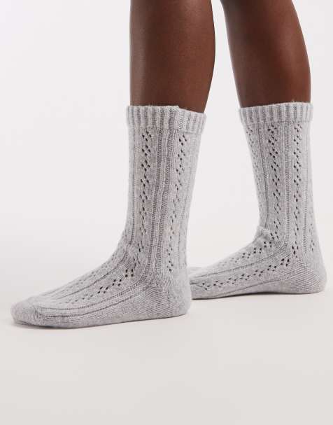 Pieces pointelle cosy socks in light grey melange - view 1