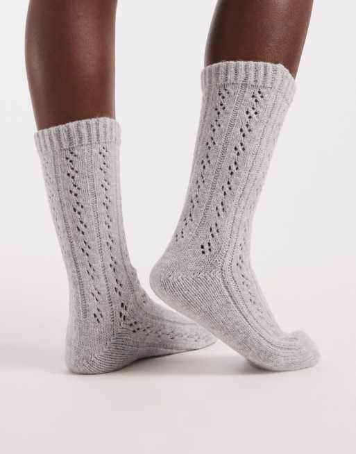 Pieces pointelle cosy socks in light grey melange, 3 of 3