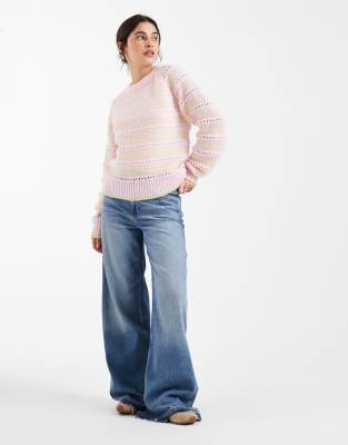 Pieces Pointelle Knit Sweater In Neutral