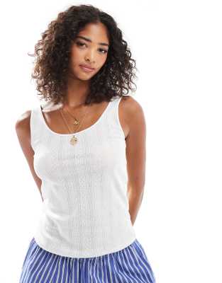 Pieces Pointelle Scoop Neck Tank Top In White