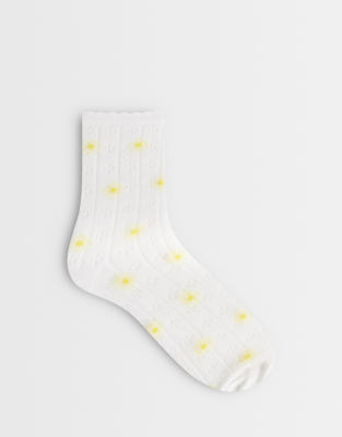 Pieces Pointelle Socks With Daisy Print In White