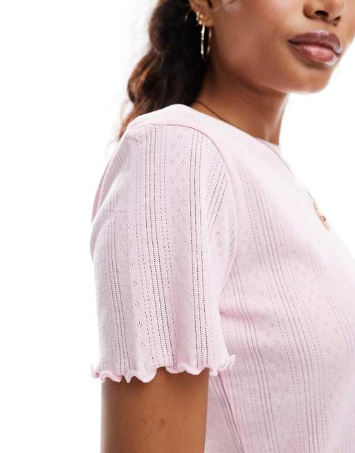 Pieces pointelle t-shirt with baby lock detail in roseate pink, 2 of 4
