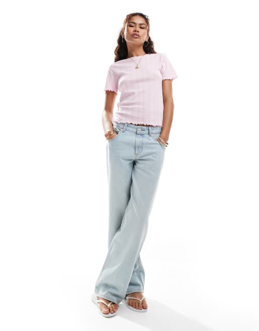 Pieces pointelle t-shirt with baby lock detail in roseate pink, 3 of 4