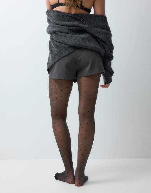 Pieces polka dot glitter tights in black, 3 of 3