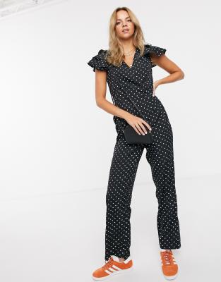 polka dot ruffle jumpsuit