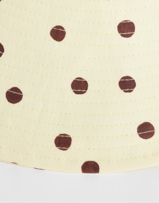PIECES polka dot sun hat in pastel yellow and chocolate brown, 3 of 3