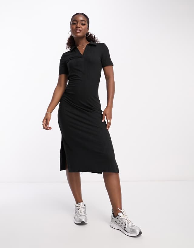 Pieces polo neck midi dress in black