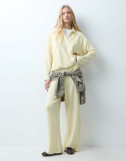 Pieces polo sweatshirt a maniche lunghe coordinato in crema, 2 di 4