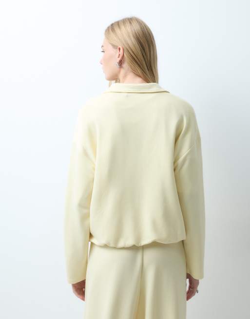 Pieces polo sweatshirt a maniche lunghe coordinato in crema, 3 di 4
