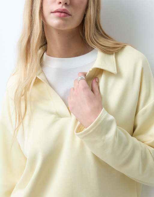 Pieces polo sweatshirt a maniche lunghe coordinato in crema, 4 di 4