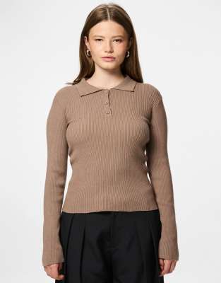 Pieces - Polohemd in Fossil-Neutral