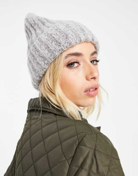 Pieces polyester blend textured ribbed beanie in light gray - BLACK - view 1