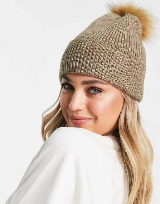Pieces pom pom beanie in camel