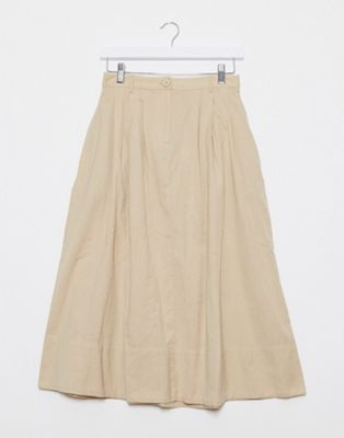 Pieces poplin midi skirt in beige | ASOS