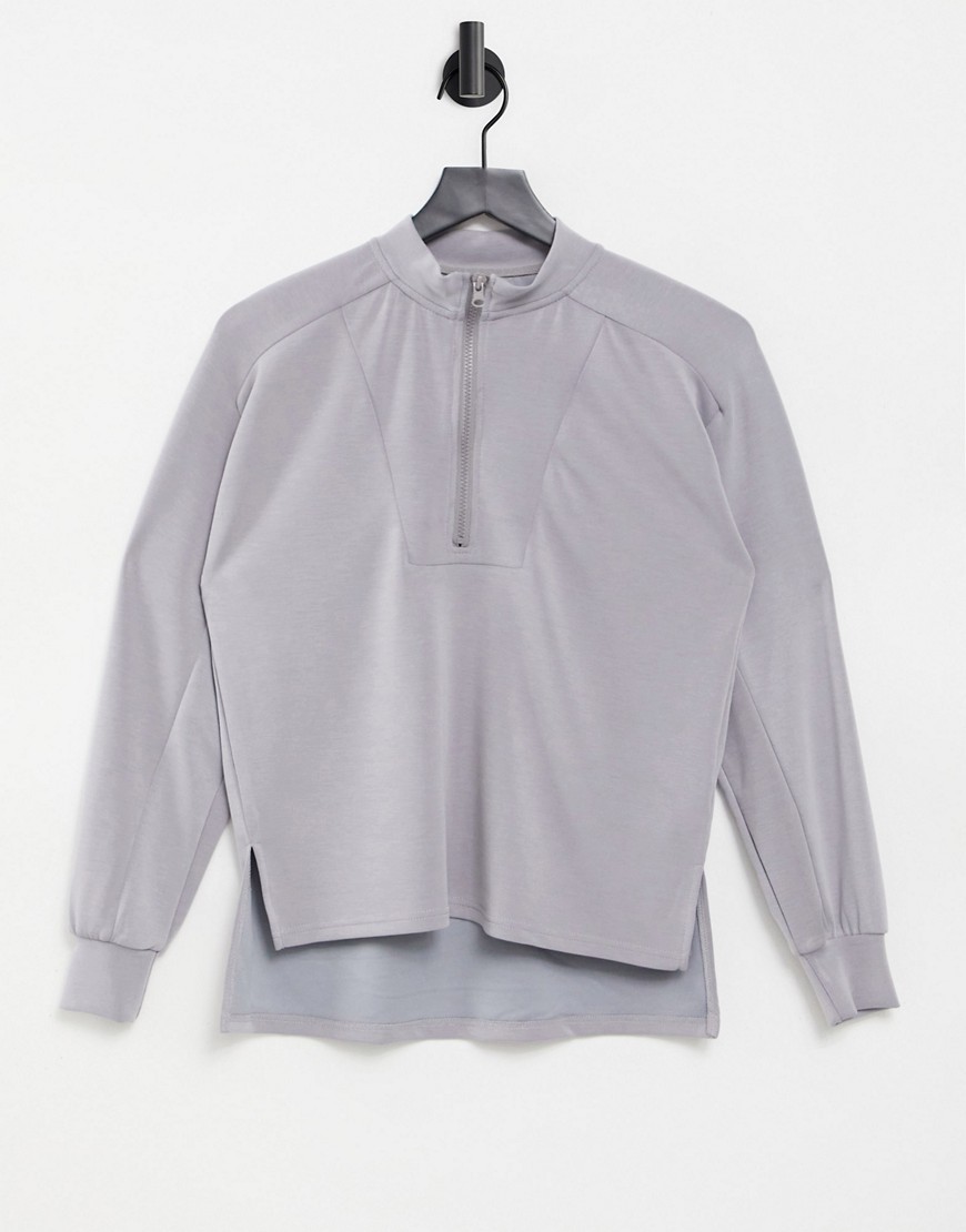 Pieces premium coordinating slinky modal half zip sweater in gray-Grey