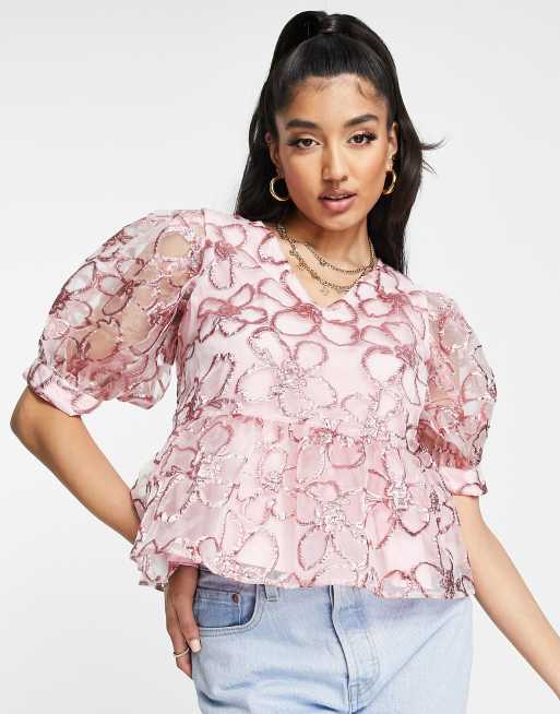 Puff sleeve peplum store top