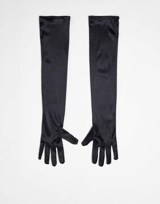Pieces Premium long satin gloves in black, 4 of 4