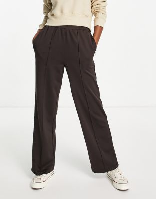 Pieces Premium Wide Leg Jersey Pants In Chocolate Brown ModeSens