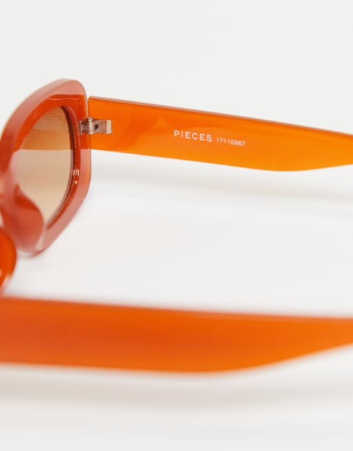 Pieces – Prostokątne okulary przeciwsłoneczne w kolorze pomarańczowym, 4 z 4
