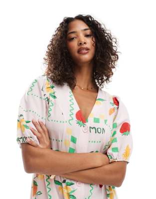 Pieces Puff Sleeve Button Front Maxi Dress