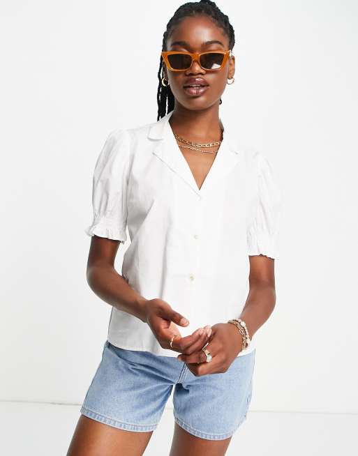 Pieces puff sleeve shirt in white ASOS