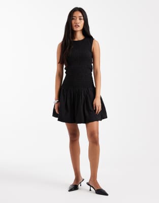 Pieces Puffball Hem Sleeveless Mini Dress In Black