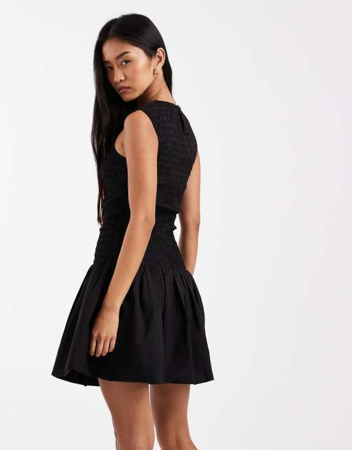 Pieces puffball hem sleeveless mini dress in black, 3 of 4