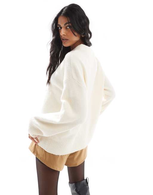 Pieces - Pull à col rond et manches amples - Crème, 4 de 4