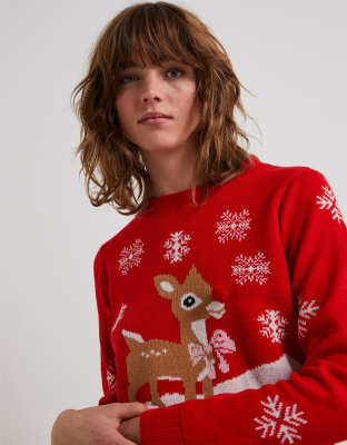 Pieces - Pull de Noël à motif renne - Rouge | ASOS
