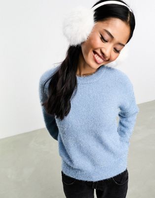 Pieces tinsel style Christmas jumper in baby blue - ASOS Price Checker