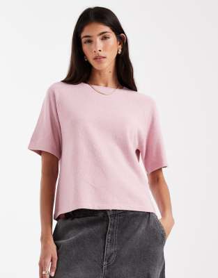 Pull en maille à manches courtes - Rose clair chiné XS