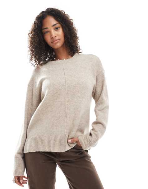 Pieces - Pull en maille à surpiqûres - Beige chiné - view 1
