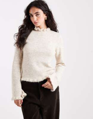 Pull en maille avec col à volants - Crème chiné-Blanc L