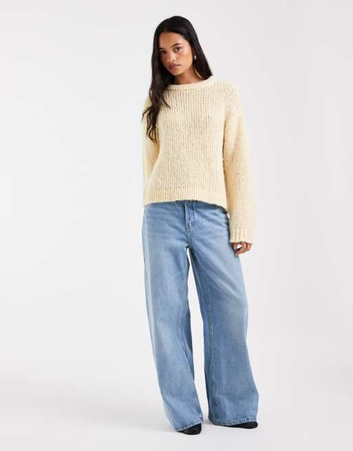 Pieces pull en maille chunky jaune pastel, 2 de 4