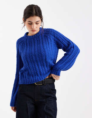 Pull en maille texturée - Bleu foncé L