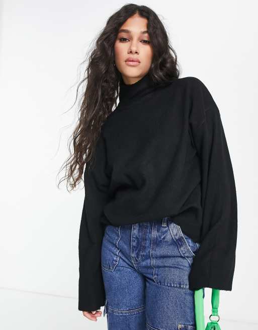 Pieces - Pull oversize à col montant - Noir