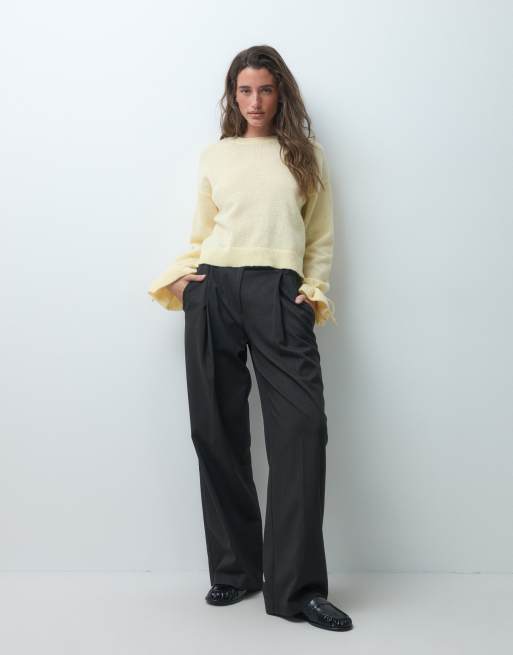 Pieces Pullover mit Bindemanschetten in Pastellgelb, 4 von 4