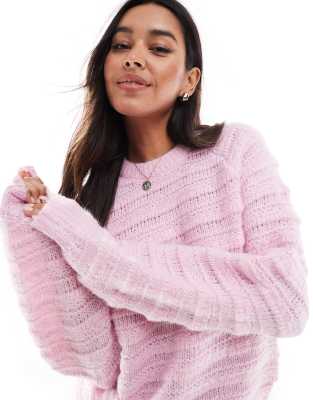 Pieces - Pullover mit Streifenstruktur in Rosa-Lavendel