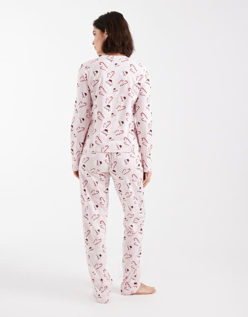 Pieces - Pyjama de Noël à manches longues et imprimé bonhomme de neige - Rose, 3 de 4