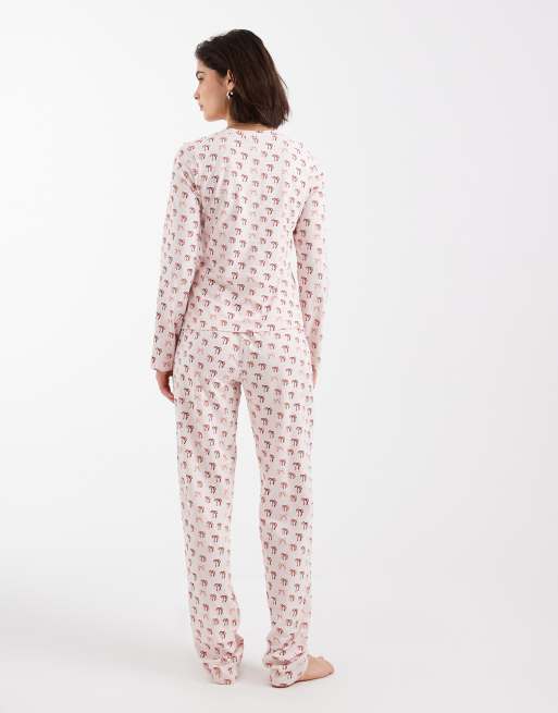 Pieces - Pyjama de Noël à manches longues et imprimé nœuds - Rose, 3 de 4