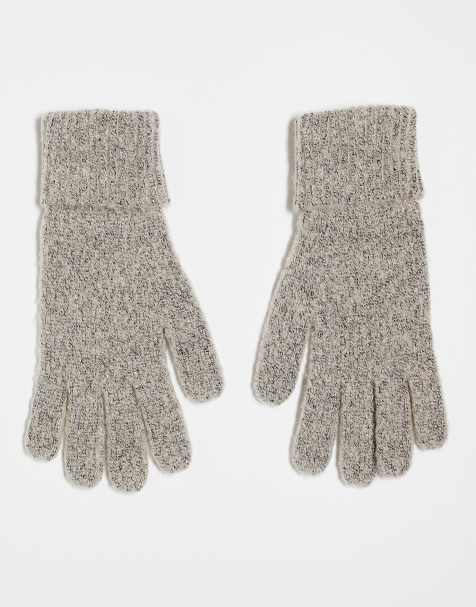 Pieces – Pyron – Flauschige, gerippte Handschuhe in Grau - view 1