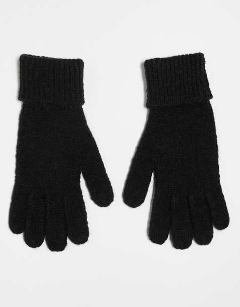Pieces – Pyron – Flauschige, gerippte Handschuhe in Schwarz - view 1