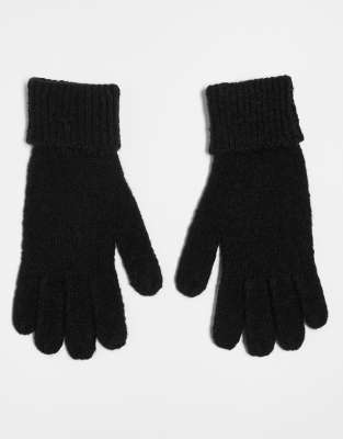 Pyron fluffy ribbed gloves in black